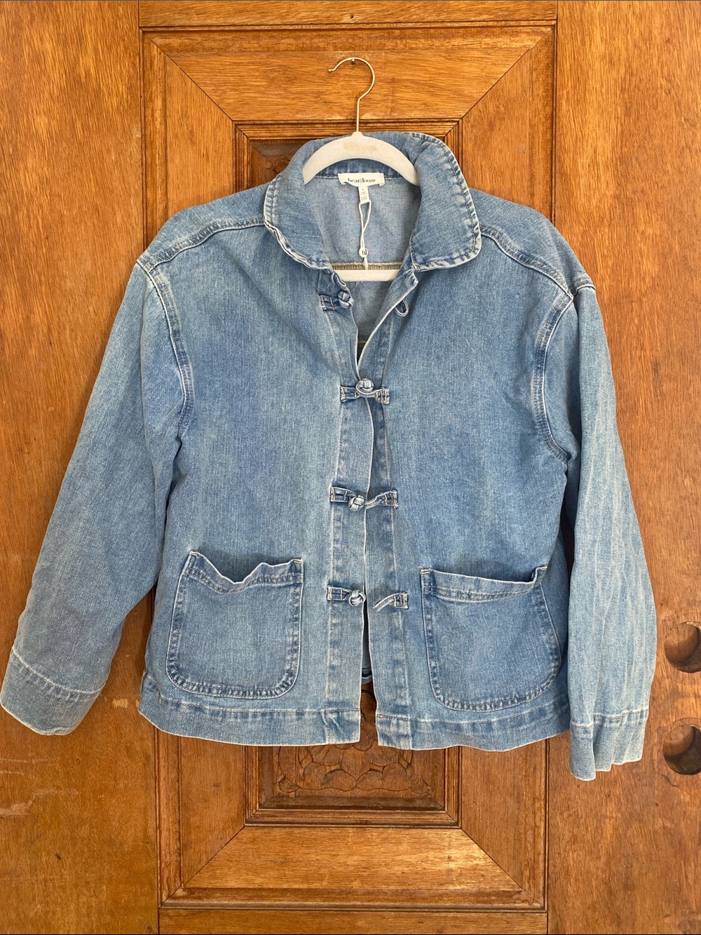 Heartloom denim chore jacket oriental knot button pockets SMALL
